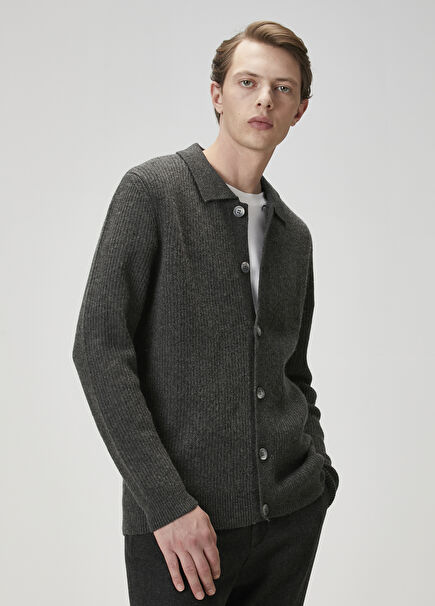 Grey Melange Cashmere Blend Knit Cardigan