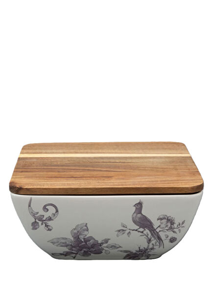 Monplaisir Patterned Porcelain Wooden Salad Bowl with Lid
