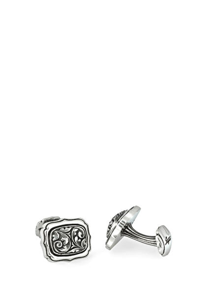 Rectangle Radius Engraved Silver Cufflink