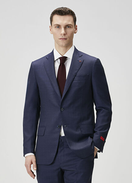 Koyu Mavi Desenli Yün Takım Elbise