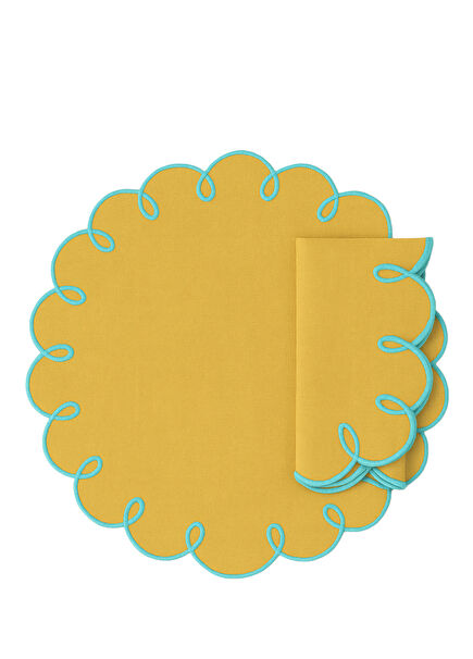 Lisboa Sarı Turkuaz Keten Amerikan Servis ve Peçete Seti