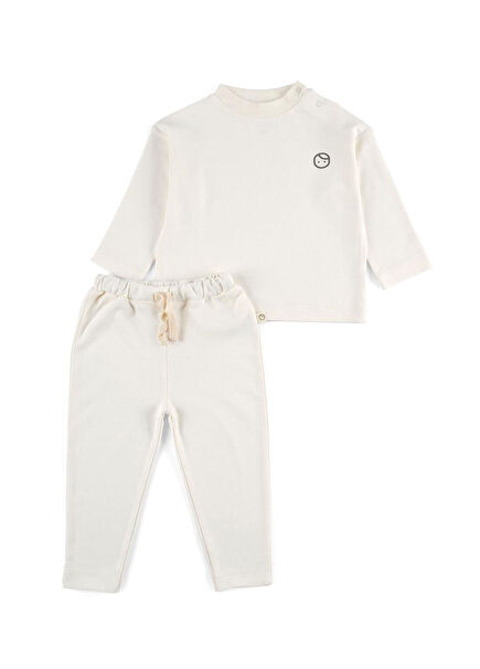 Ekru Organik Pamuk Pantolon Kazak Unisex Bebek 2'li Set
