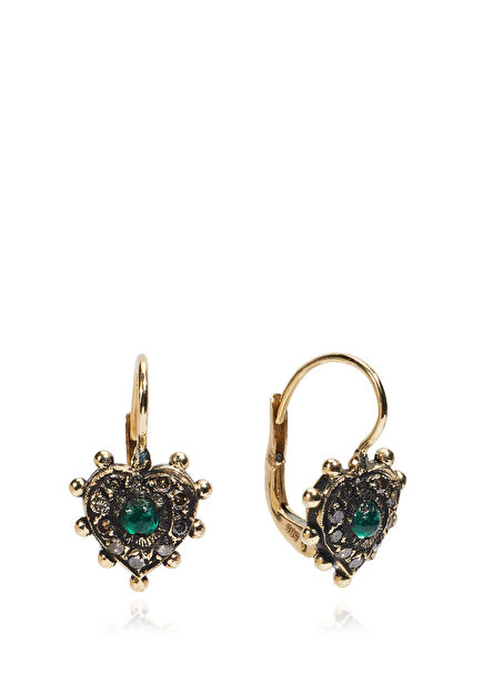 Emerald And Diamond Details Gold Earrings