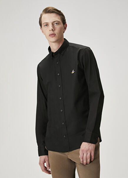 Slim Fit Black Oxford Shirt