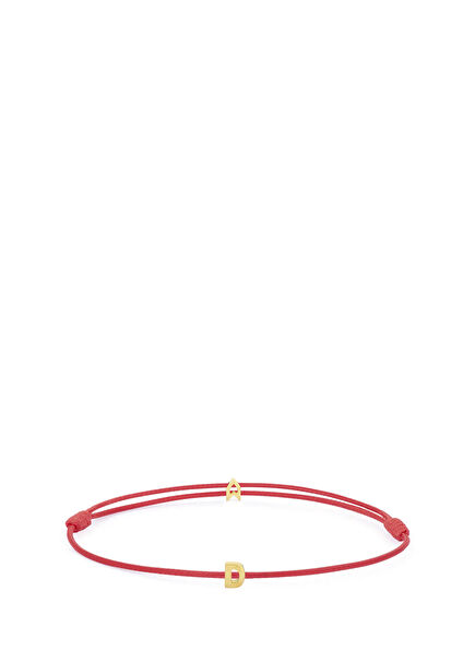 Şans Kırmızı İp D Harfli 925 Ayar Gümüş 18 Ayar Altın Kaplama Kadın Bileklik