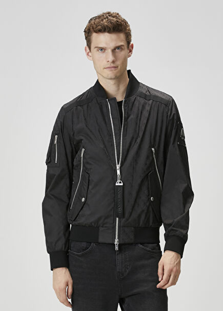 Siyah Logo Desenli Bomber Mont