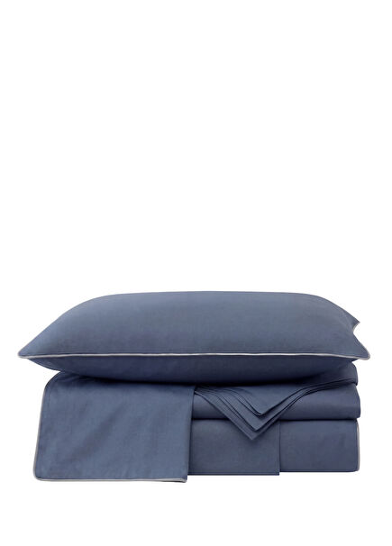 Indigo Gray Piping Cotton Satin Double Duvet Cover Set 200 x 220 cm