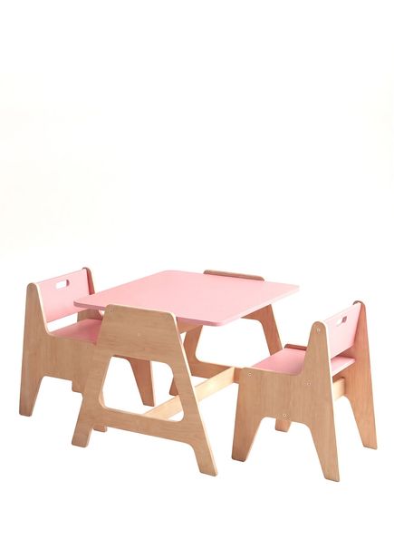 Cotable Pembe Ahşap Çocuk Aktivite Masa Takımı