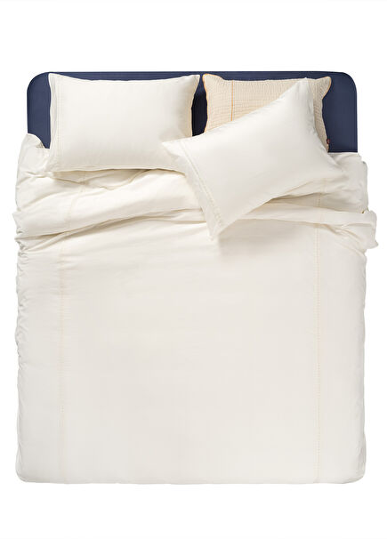 Mino Ekru Brodeli Saten Pamuk Çift Kişilik Nevresim Seti 200x220 cm