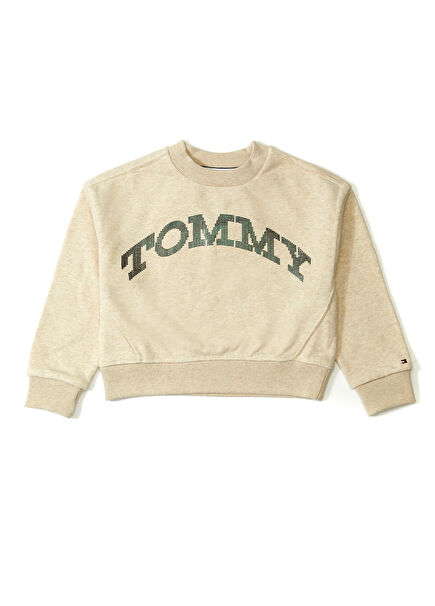 Beige Logo Detailed Girls Sweatshirt