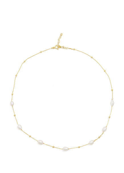 İnci 925 Ayar Gümüş 14 Ayar Altın Kaplama Kadın Zincir Kolye