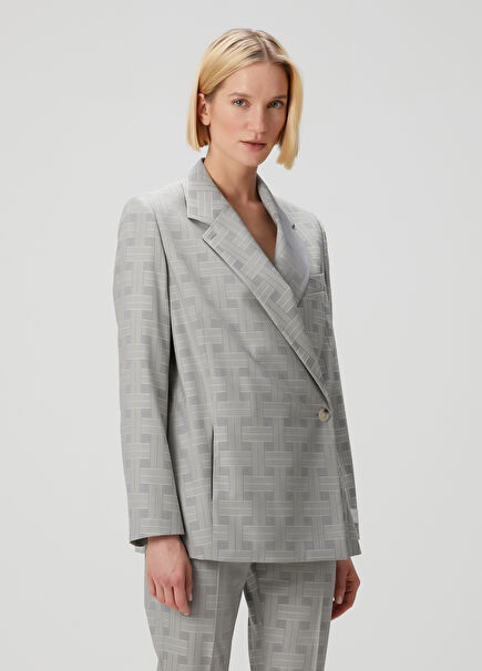 Weave Açık Gri Desenli Yün Blazer