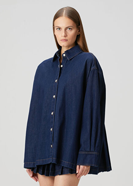 Lacivert Pileli Dış Gömlek