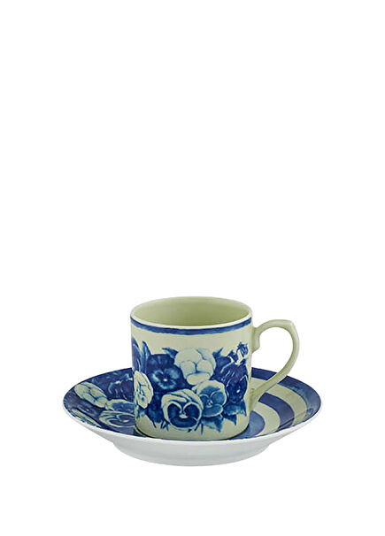 Meaning Blue Patterned Porcelain Coffee Cup and Saucer