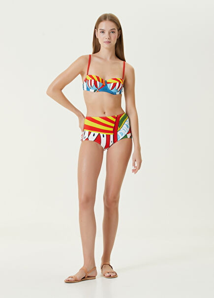 Kırmızı Karışık Desenli Bikini Takımı