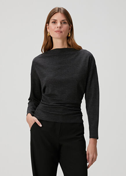 Dark Grey Draped Wool Sweater