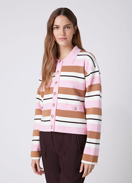 Pink Striped Polo Cardigan