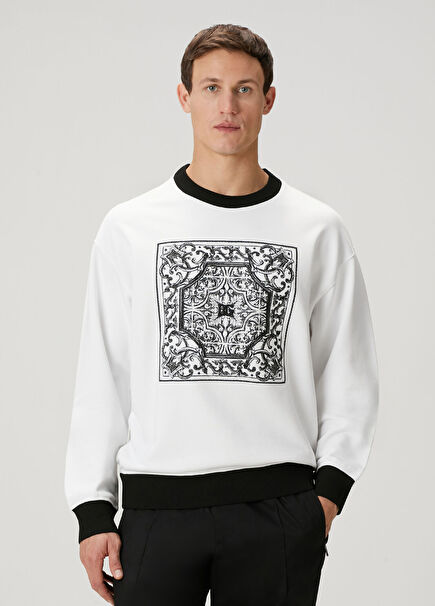 White Baroque Patterned Sweatshirt