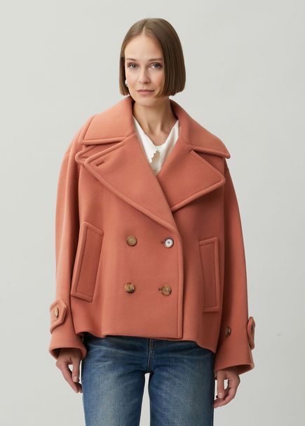 Pink Double-Breasted Wool Coat