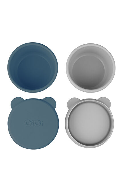 Deep Blue / Powder Grey Silikon Kapaklı 2'li Mini Bites Kase