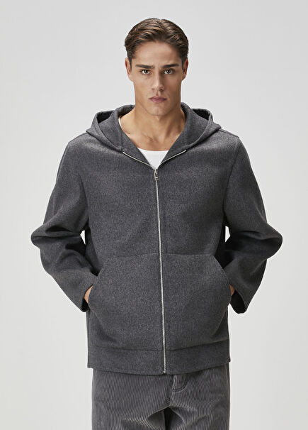 Grey Hooded Wool Coat