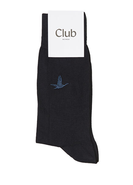 Navy Blue Logo Embroidered Men's Bamboo Socks