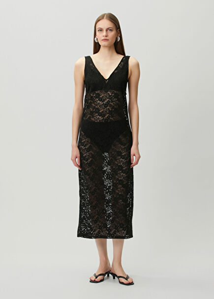 Black Midi Lace Beach Dress