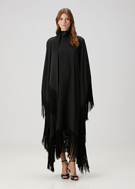 Mrs Ross Black Tassels Asymmetrical Caftan