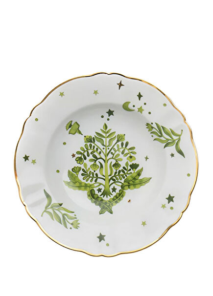Eden Patterned Gold Gilded Porcelain Deep Plate 23 cm
