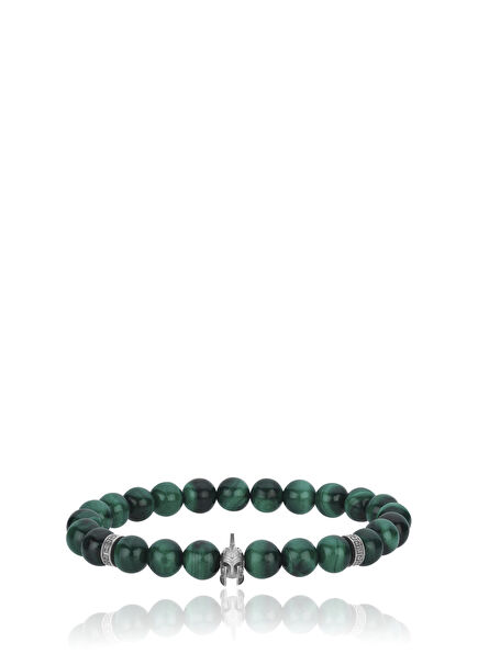 Helmet 925 Sterling Silver Malachite Men's Bracelet