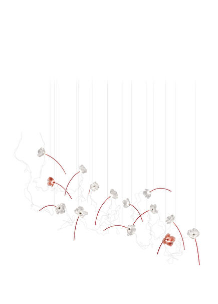 Poppy Red Prism Brass Led Pendant Chandelier