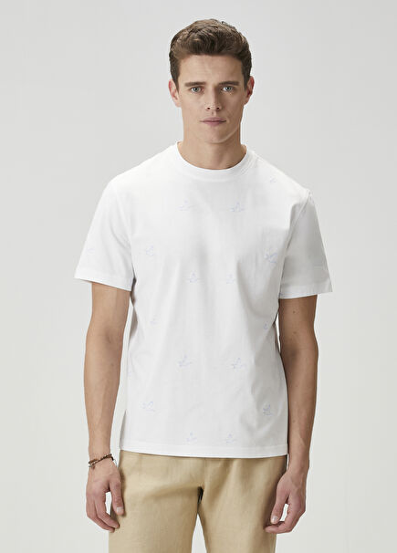 Beyaz Kaz Nakışlı T-shirt