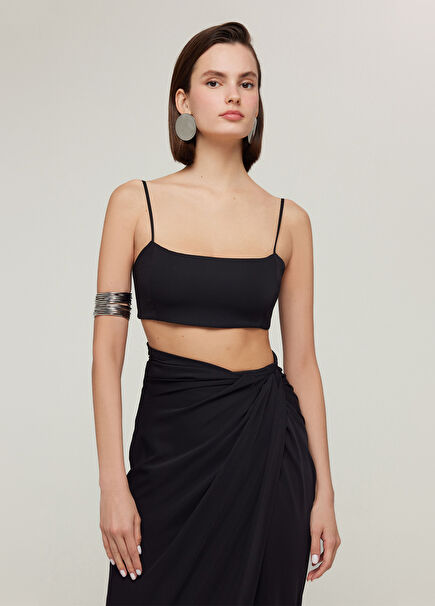 Siyah Spagetti Askılı Ayarlanabilir Kancalı Büstiyer