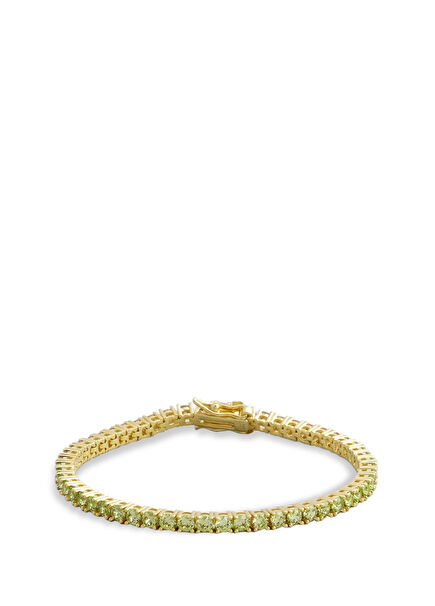 18K Yellow Gold Plated Silver Waterway Women's Bracelet with Green Stones