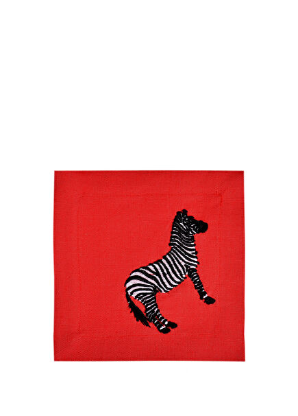 Red Zebra Pattern 2-Piece Linen Cocktail Napkin Set 15x15 cm