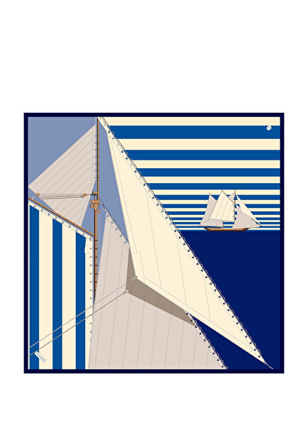 Sail Line Pattern Twill Silk Women's Scarf