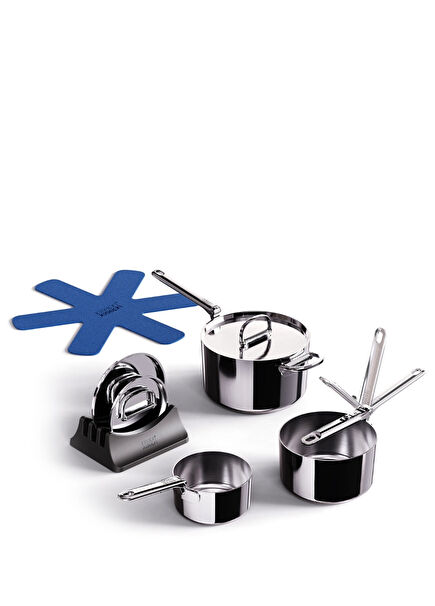 Space Silver Steel 3-Tier 9-Piece Cookware Set