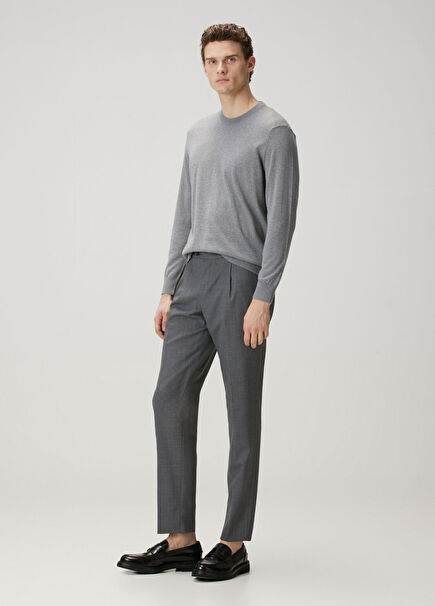 Grey Pleated Wool Trousers