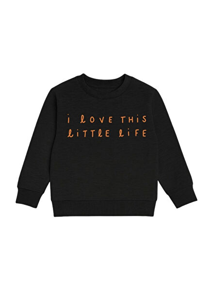 Pasta Yazılı Siyah Uzun Kollu Unisex Çocuk Sweatshirt
