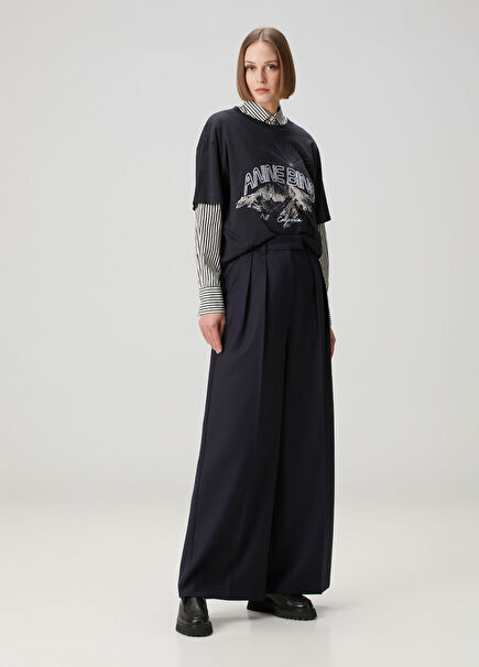 Lacivert Wide Leg Pantolon