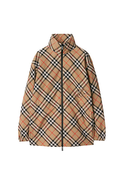 Check Beige Hooded Women's Jacket