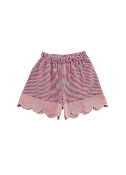 Scallop Powder Pink Striped Girls' Shorts Pajama Bottoms