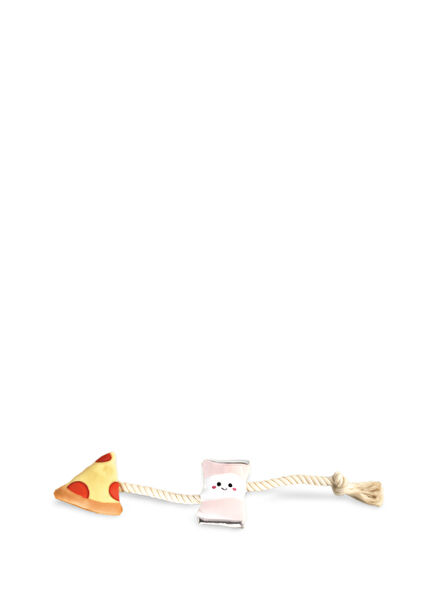 Pizza ve Süt Figürlü İpli Köpek Oyuncağı