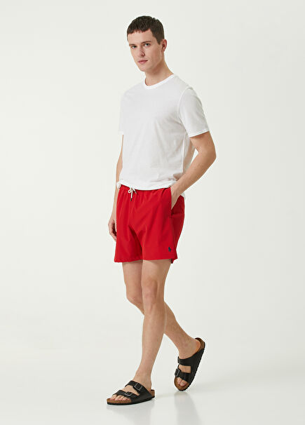 Kırmızı Beli Kordonlu Logo Nakışlı Mayo