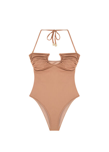 Rafaela French Beige Bej U Balenli Boyundan Bağlamalı Kadın Mayo