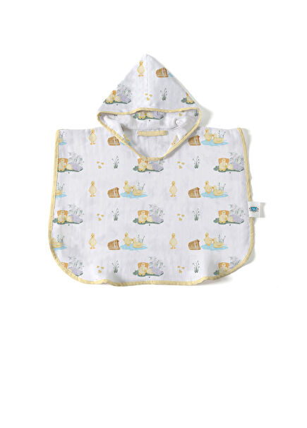 %100 Pamuk Petits Caneton Müslin Sarı Çocuk Panço Bornoz