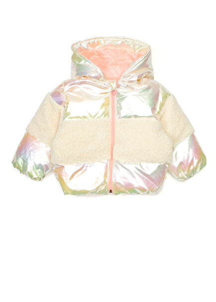 Çok Renkli Kapüşonlu Kız Çocuk Puff Mont