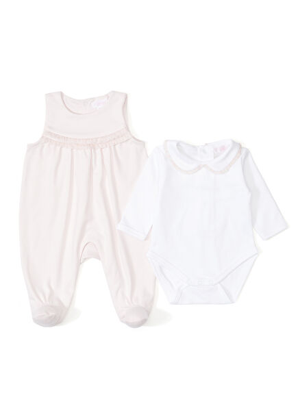 Pembe 2li Kız Bebek Tulum Salopet Set