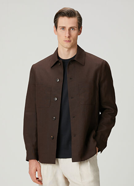 Kahverengi Keten Dış Gömlek
