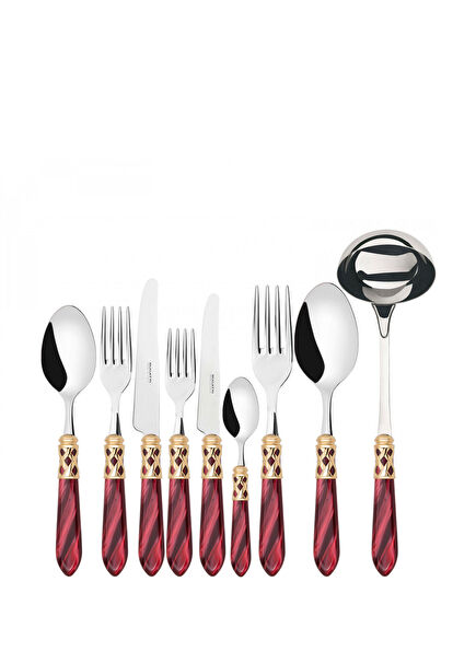 Aladdin Burgundy Gold Stainless Steel 75 Piece Cutlery Set